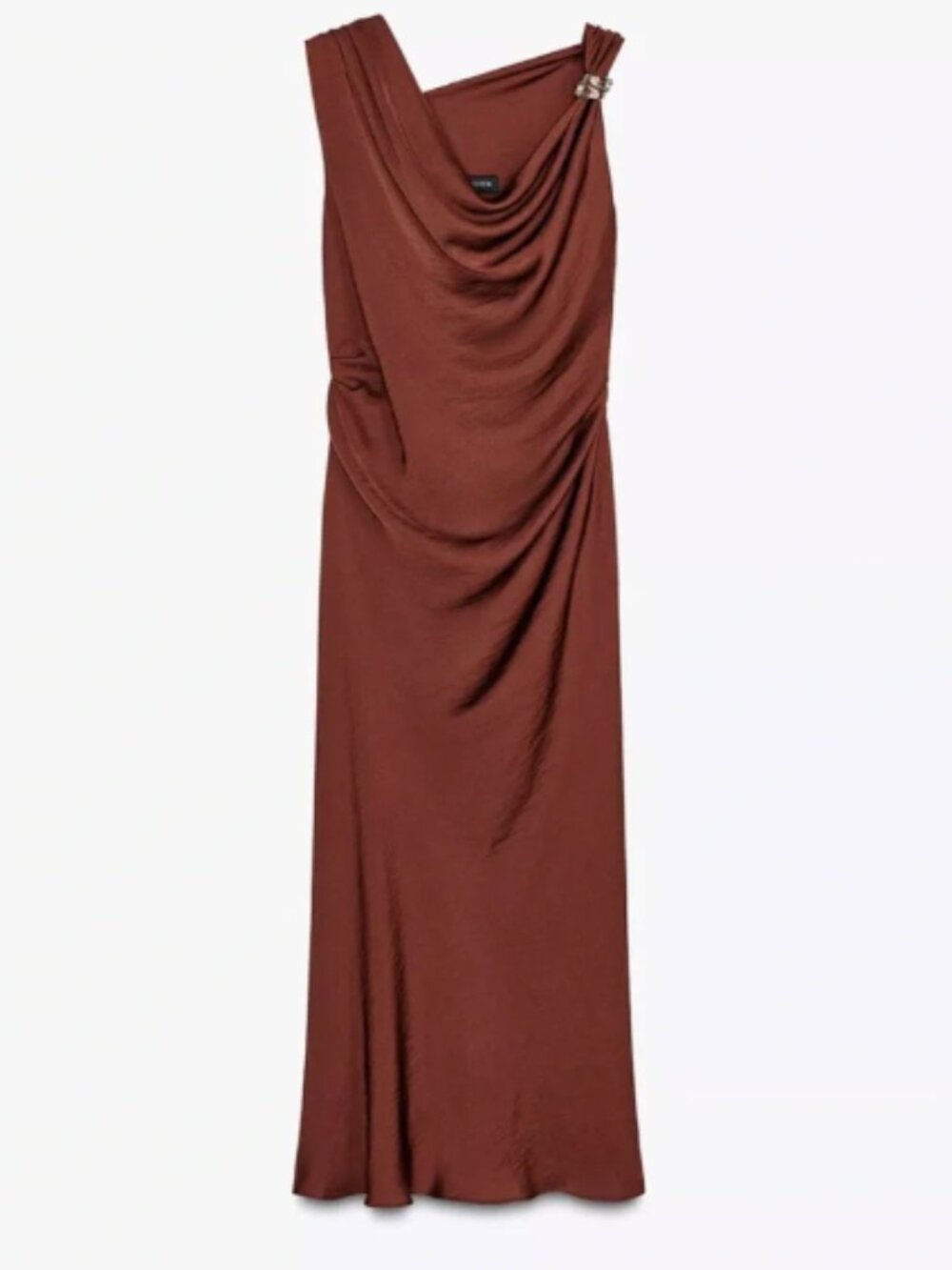 ZARA Golden Appliqué Midi Dress Brown Off Shoulder NWT XS